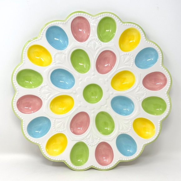 Pier 1 Dining Pier One Deviled Easter Egg Platter Scalloped Beaded